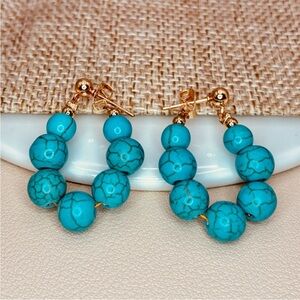 Turquoise Beaded Jacket Style Beaded Hoop Earrings